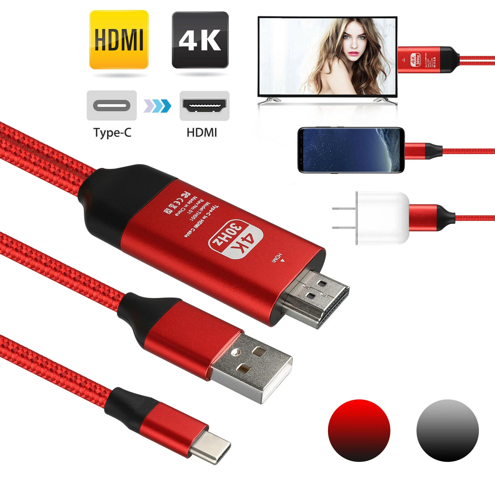 Usb Type C к HDMI конвертер HDTV AV ТВ кабель адаптер с USB зарядным кабелем MacBook 4K дисплей