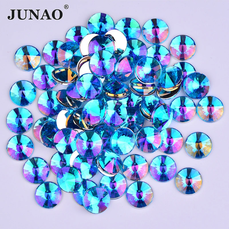 JUNAO 4 5 610 синий Стразы ab Crystal Круглый хрустального кабошона Rivoli с бусины плоской