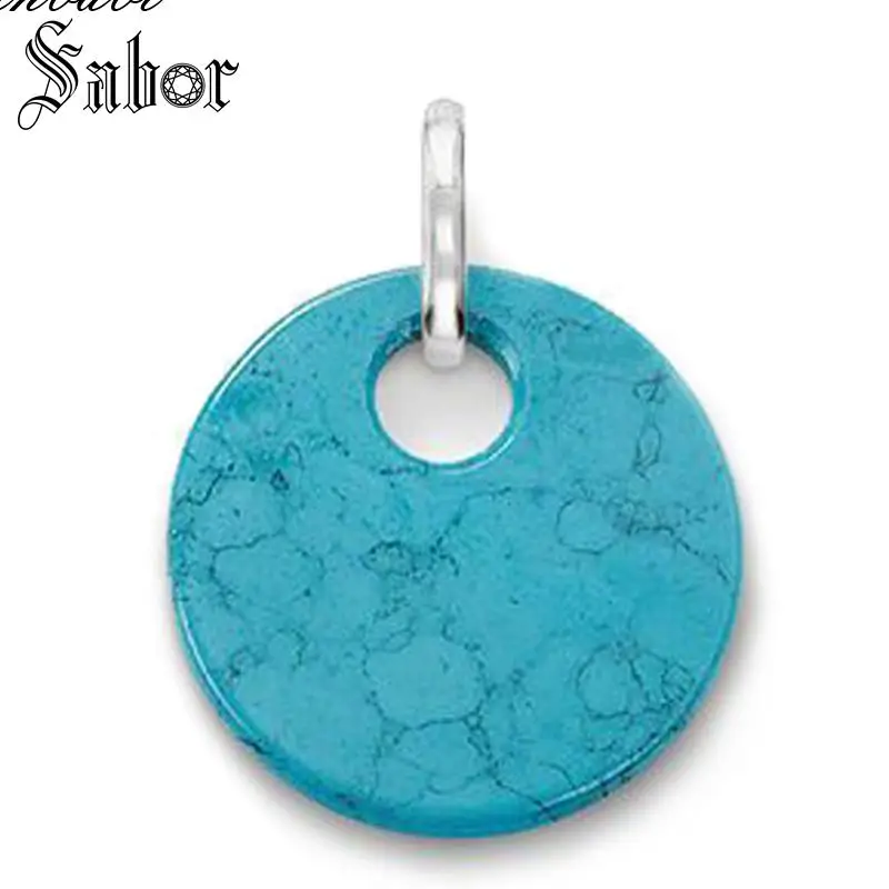 Кулон круглый диск Синий Серебряный Цвет для женщин и мужчин повседневный