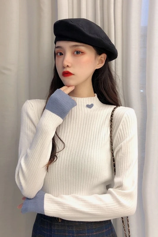 

WERUERUYU Winter Cashmere Sweater Women Wool Pullover Women's White Half Turtleneck Sweater Pullover Soft Winter Woman Sweaters