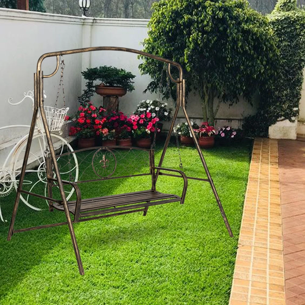 

Durable and Elegant Design Black Paint Brush Chain Golden Outdoor Garden Double Swing Chair (can Complement Any Outdoor Setting)