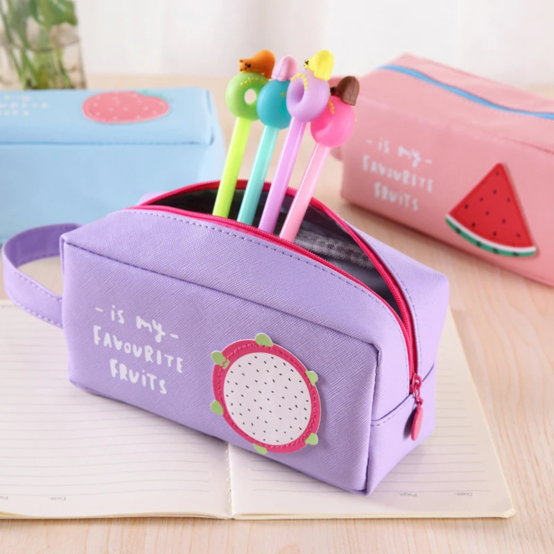 Пеналы школьные пеналы из искусственной кожи с фруктами вместительные