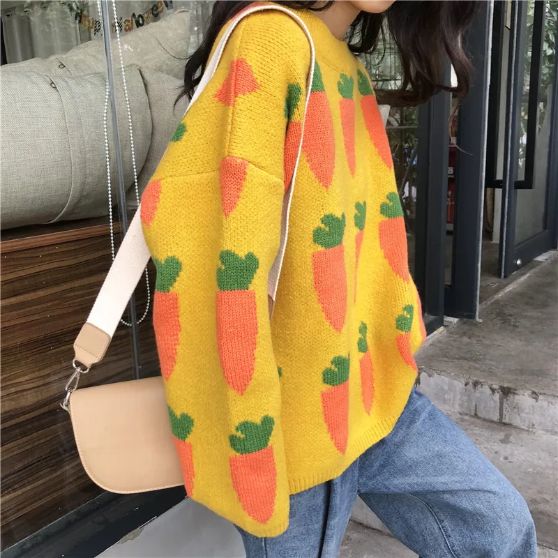 

Pullovers Women Printed Knitted Korean Style Students Trendy Kawaii Harajuku O-Neck Leisure High Quality Ladies Sweaters Chic