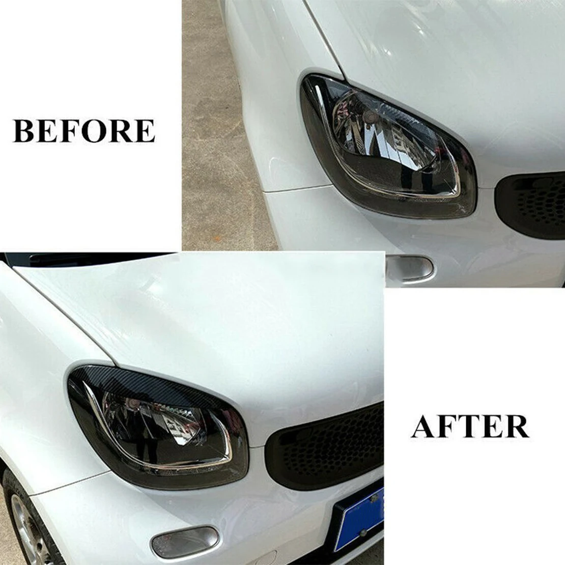 

beler Carbon Fiber Texture Car Headlight Eye Lid Eyebrow Cover fit for Benz Smart 453 Fortwo Forfour