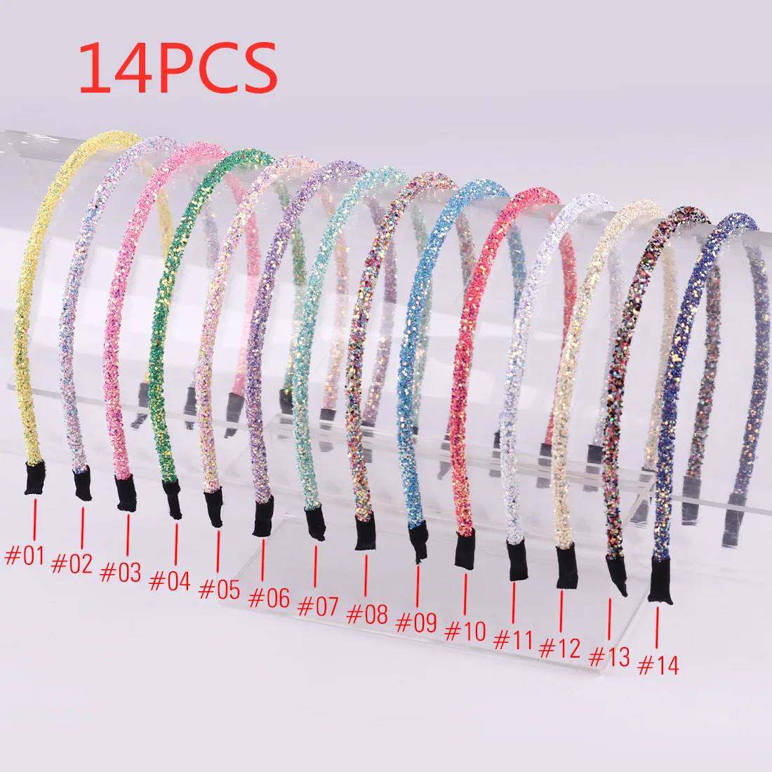 14PCS hairband XIMA 12 шт./лот, модные женские повязки с блестками, сверкающие обручи для волос, сделай сам, пластиковая повязка для волос, 1 см, повязка для волос, аксессуары для волос - Цвет: 14PCS hairband