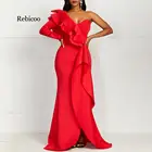 Элегантное вечернее сексуальное винтажное женское длинное платье в африканском стиле облегающее женское платье макси красного цвета с одним открытым плечом и оборками
