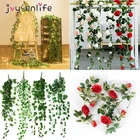 Шелковая искусственная Роза лоза висит цветы для украшения стены ротанг, искусственные растения ротанг гирлянда романтический свадебный Декор для дома