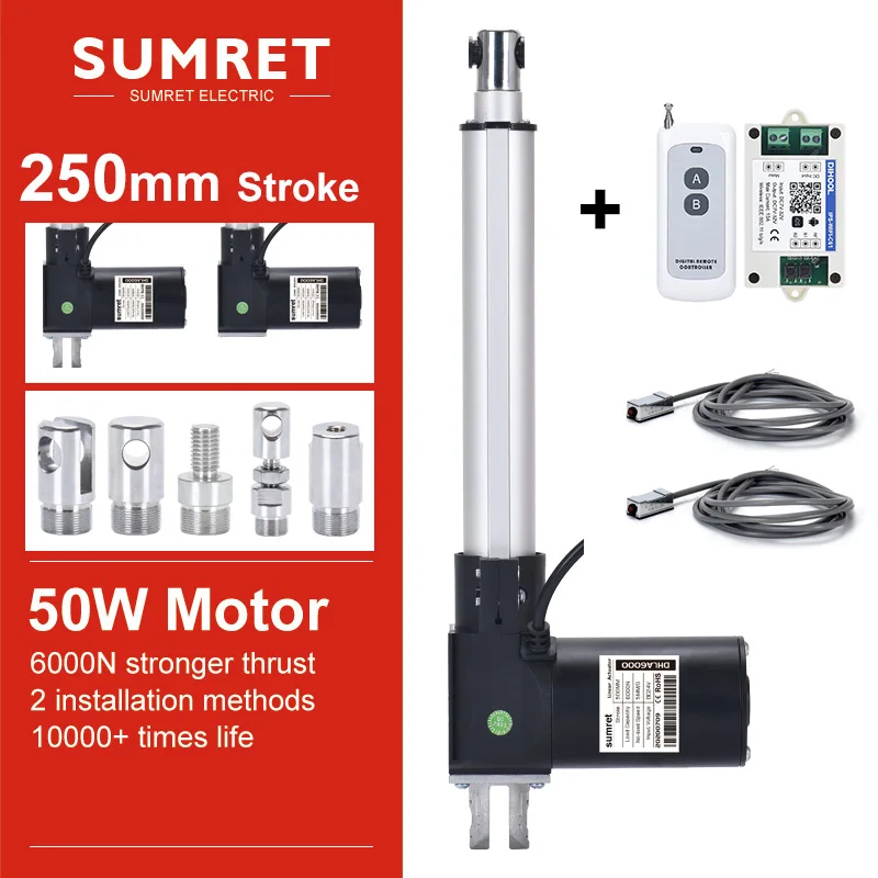 

0-250mm Adjustable Stroke Linear Actuators Kit RF Wifi Controller Magnet Induction Switch DC 12V 24 Volt Heavy Duty 6000N
