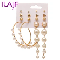 ladies fashion trend earring set 6 piece set korean acrylic faux pearl circle tassel geometric earrings