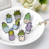 cute potted plants cactus prickly pear aloe succulent plants enamel metal brooches lapel pins bag clothes badges for kids