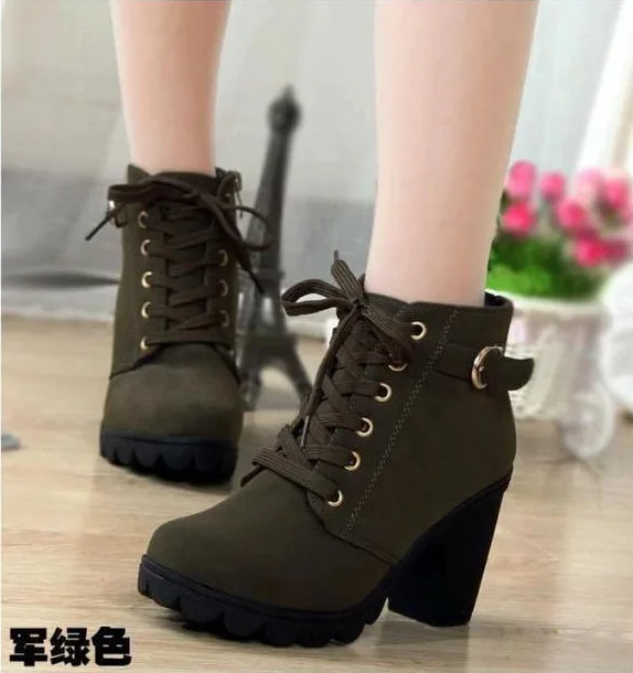 

heel muffin thick bottom New high heel casual women's boots thick short boots round head Short Boots