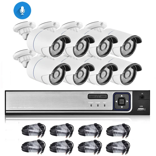 AZISHN H.265 8CH 4MP POE камера безопасности Система комплект аудио запись ip-камера ИК Открытый водонепроницаемый CCTV видеонаблюдения NVR комплект - Цвет: NVR 8Camera 8cable