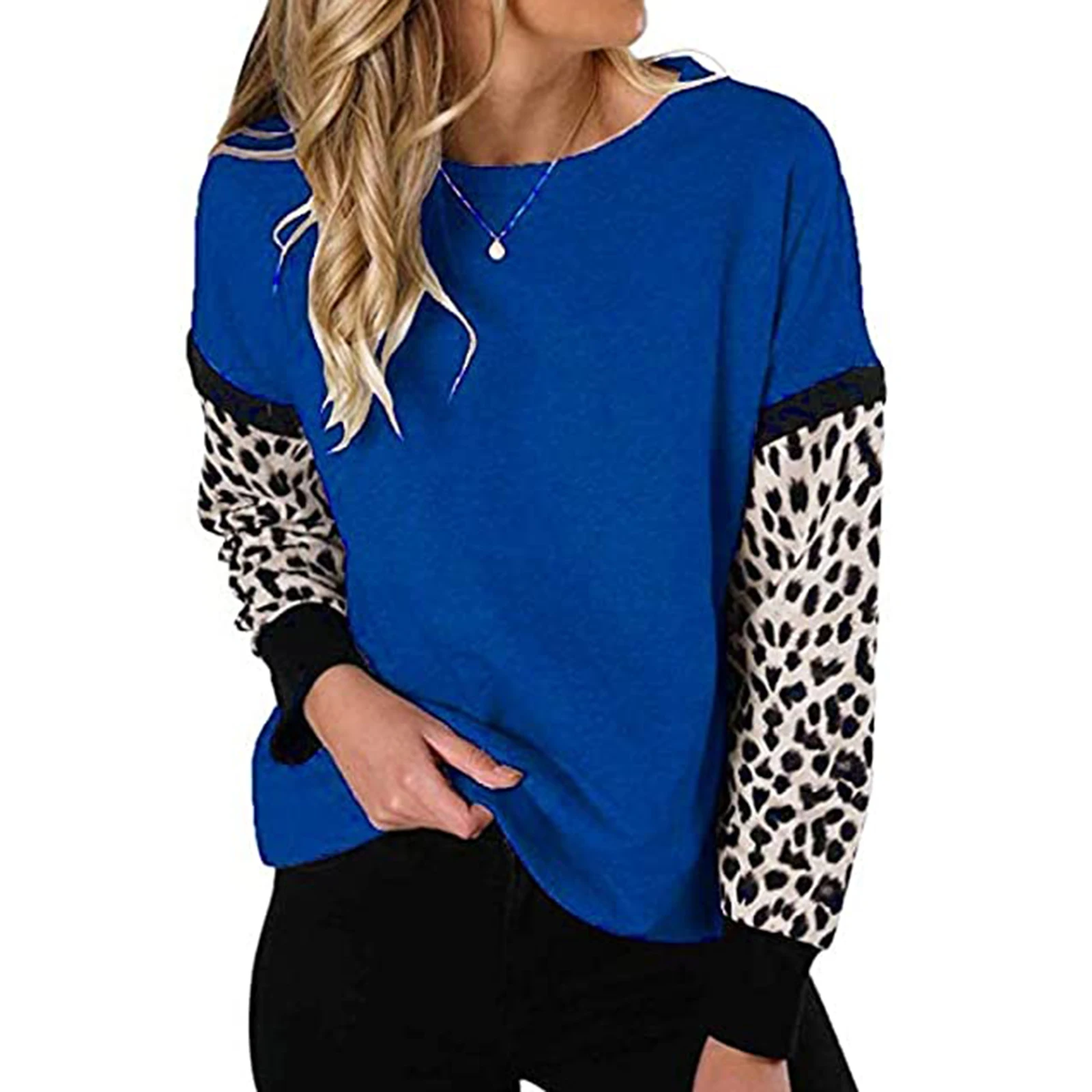 

Sweatshirt for Women Long Sleeve Popular Leopard Patern Round Neck Loose Blouse ENDQ