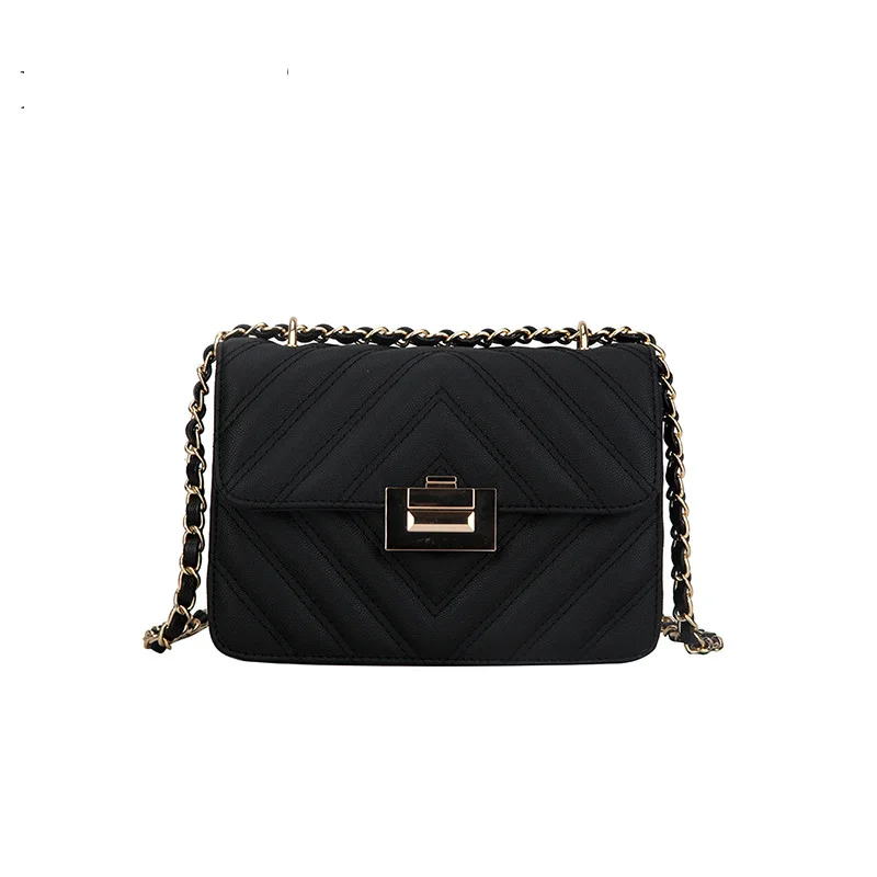 

solid Leather Shoulder Bag with chain fashion flap sewing thread rectangle satchels crossbody bags female small handbag