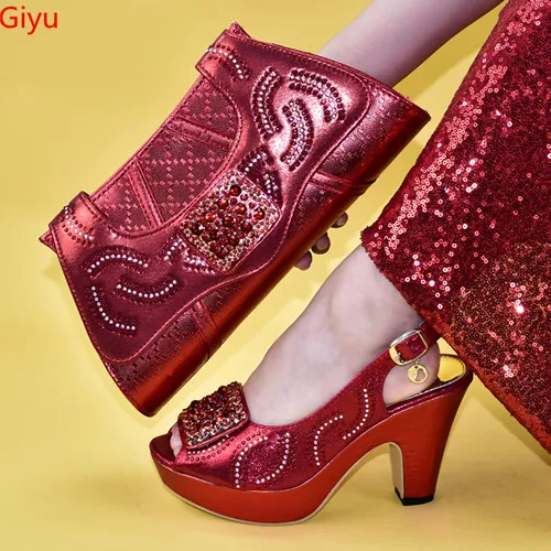 

Doershow, лидер продаж, женские туфли-лодочки с большой сумкой в комплекте, африканская красная обувь, подходит к сумке для платья