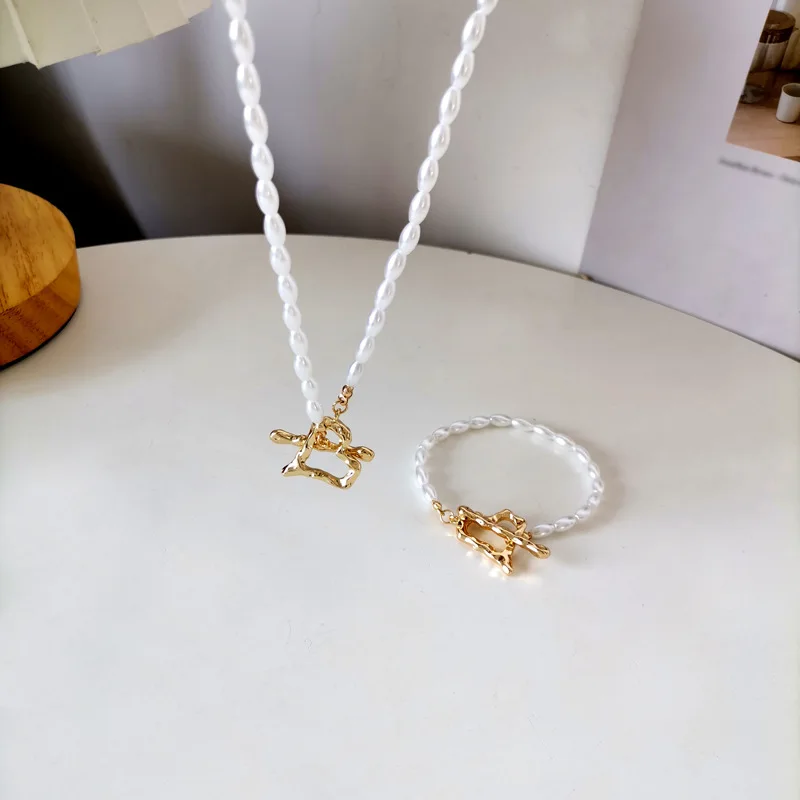

Creative Pearl Beaded Bracelet Necklace Set Irregular Pendant Fashion Women's Engagement Wedding Party Jewelry