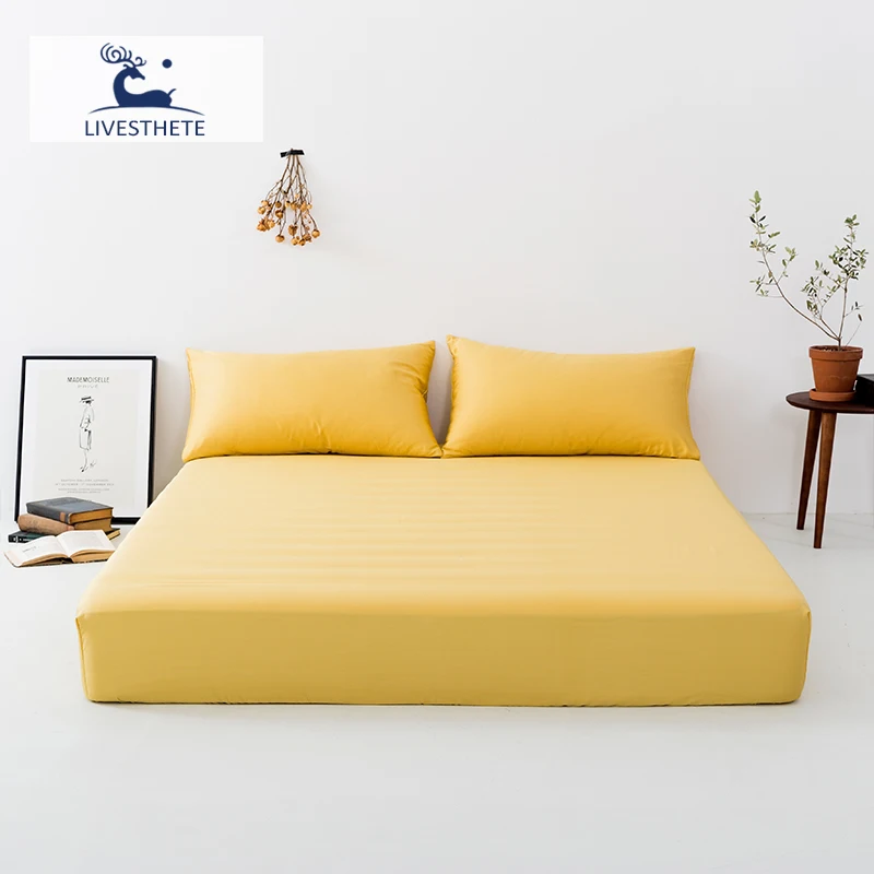 

Liv-Esthete Luxury Yellow 100% Silk Fitted Sheet Silky Mattress Cover Elastic Queen King Bed Sheets Pillowcase For Women Men