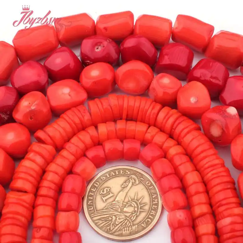 Свободные бусины из натурального камня Heishi красные оранжевые коралловые для