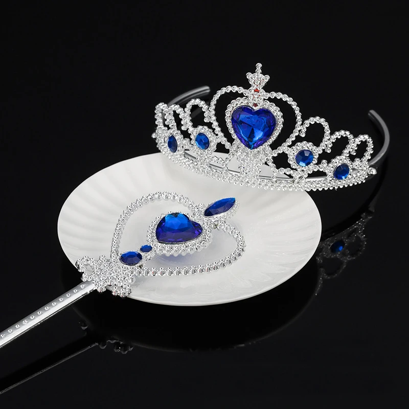 Blue Crown set Платья для девочек; летняя детская одежда; платье принцессы Анны и Эльзы; карнавальный костюм Снежной Королевы; детская одежда для свадебной вечеринки; Новогодняя одежда - Цвет: Blue Crown set