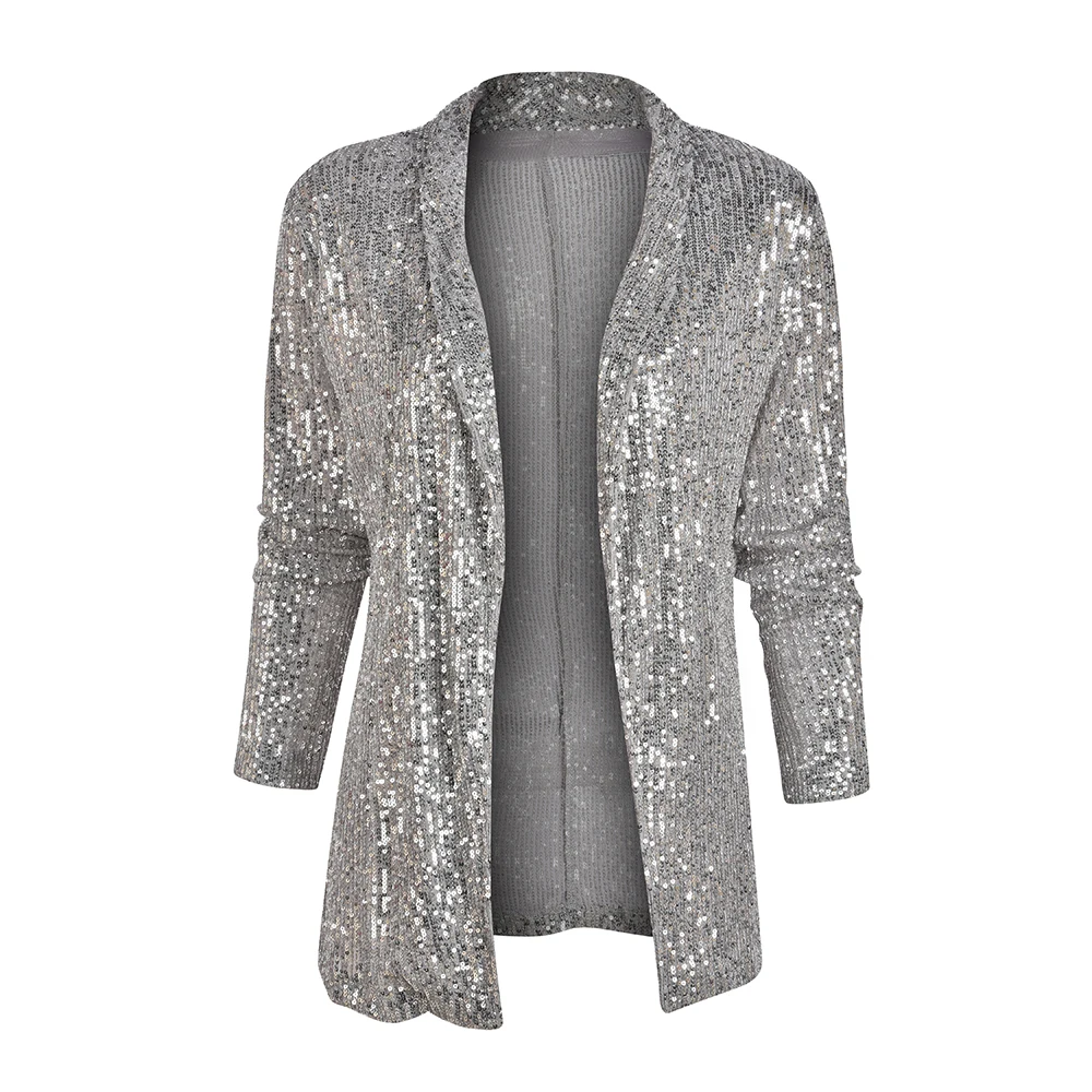

Sequins Long Sleeve Party Biker Jacket 2020 Autumn High Quality Full Outwear Leisure Casual Long Jacket Cardigan Jacket D25