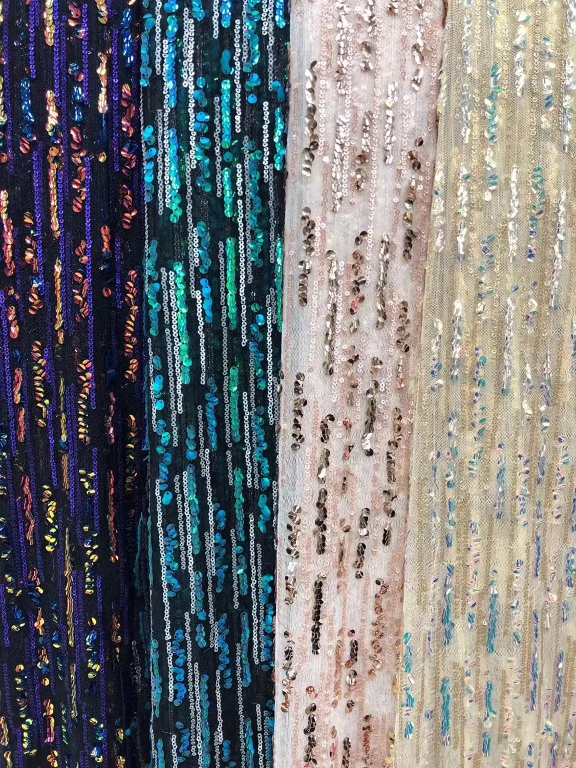 

4colors (5yards/pc) simple stripes design African sequins net lace bling bling French lace fabric for attractive dress FZZ764