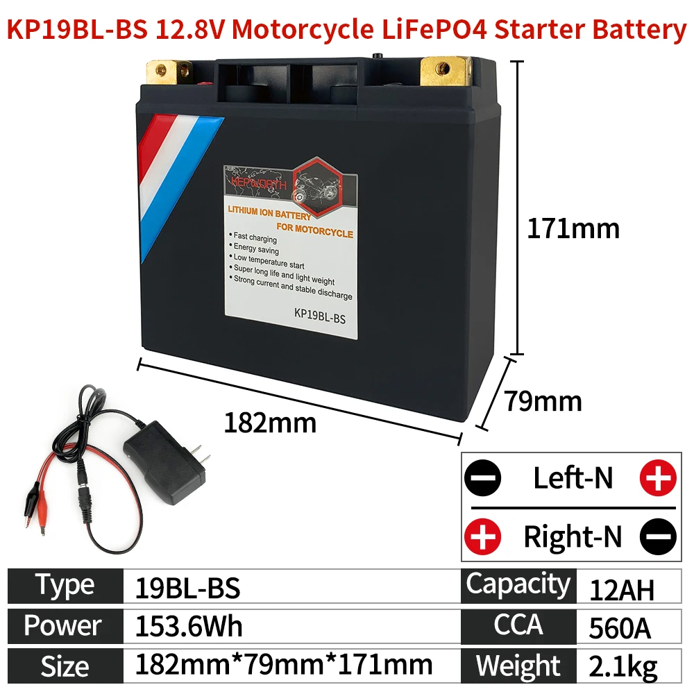 KP19BL BS LiFePO4 старт мотоцикла Батарея 12V 12Ah CCA 560A литий железо мотоцикл BMS 2000 циклов