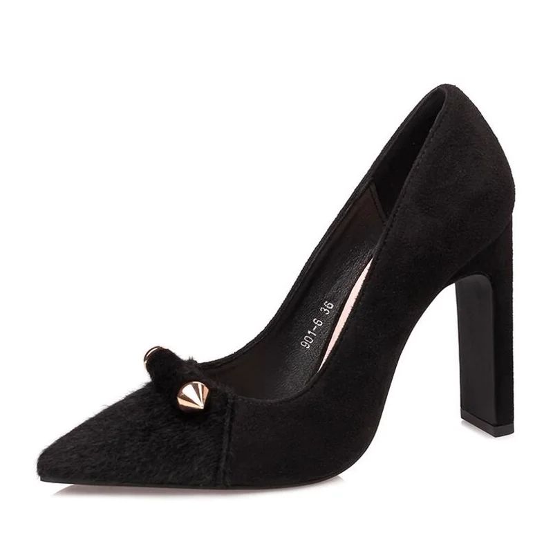 

Flock High Heel Pumps Yellow Shoes Woman Party Heels Thick Heel Pumps Point Toe Suede Sexy Pumpswomens shoes SY-20