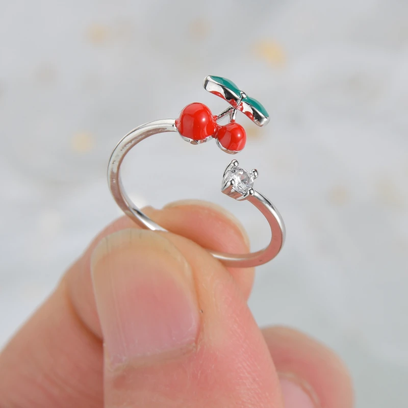 Симпатичные Регулируемые кольца с кристаллами красный цветок флейта клубника