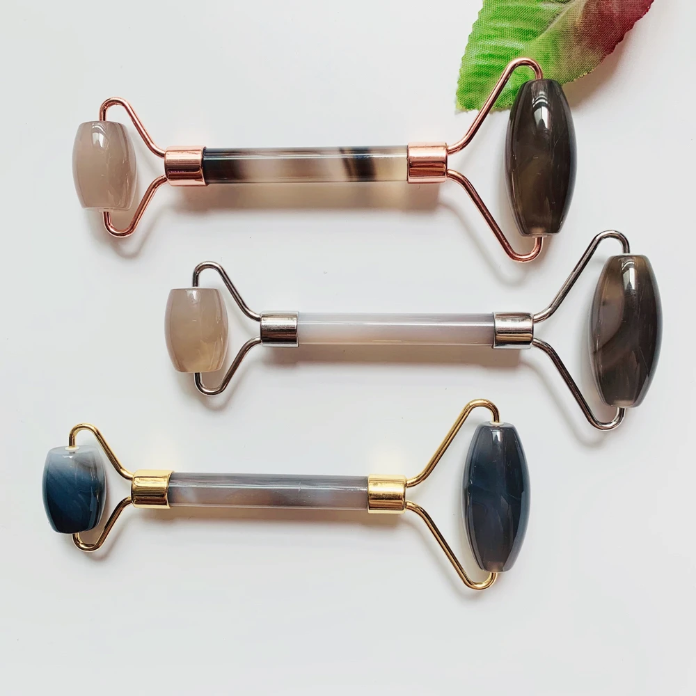 Портативный массажер для лица против старения Серый агат нефрит массажный ролик