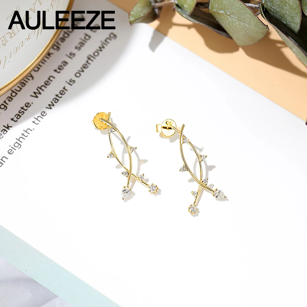 AULEEZE из 18-ти кратного желтого золота серьги-гвоздики с бриллиантами простые линии AU750 Золотые сережки с настоящим бриллиантом женские серьги