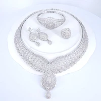 new fashion luxury elegant vintage crystal cz zircon necklace earring bracelet ring wedding banquet dinner dressing jewelry set