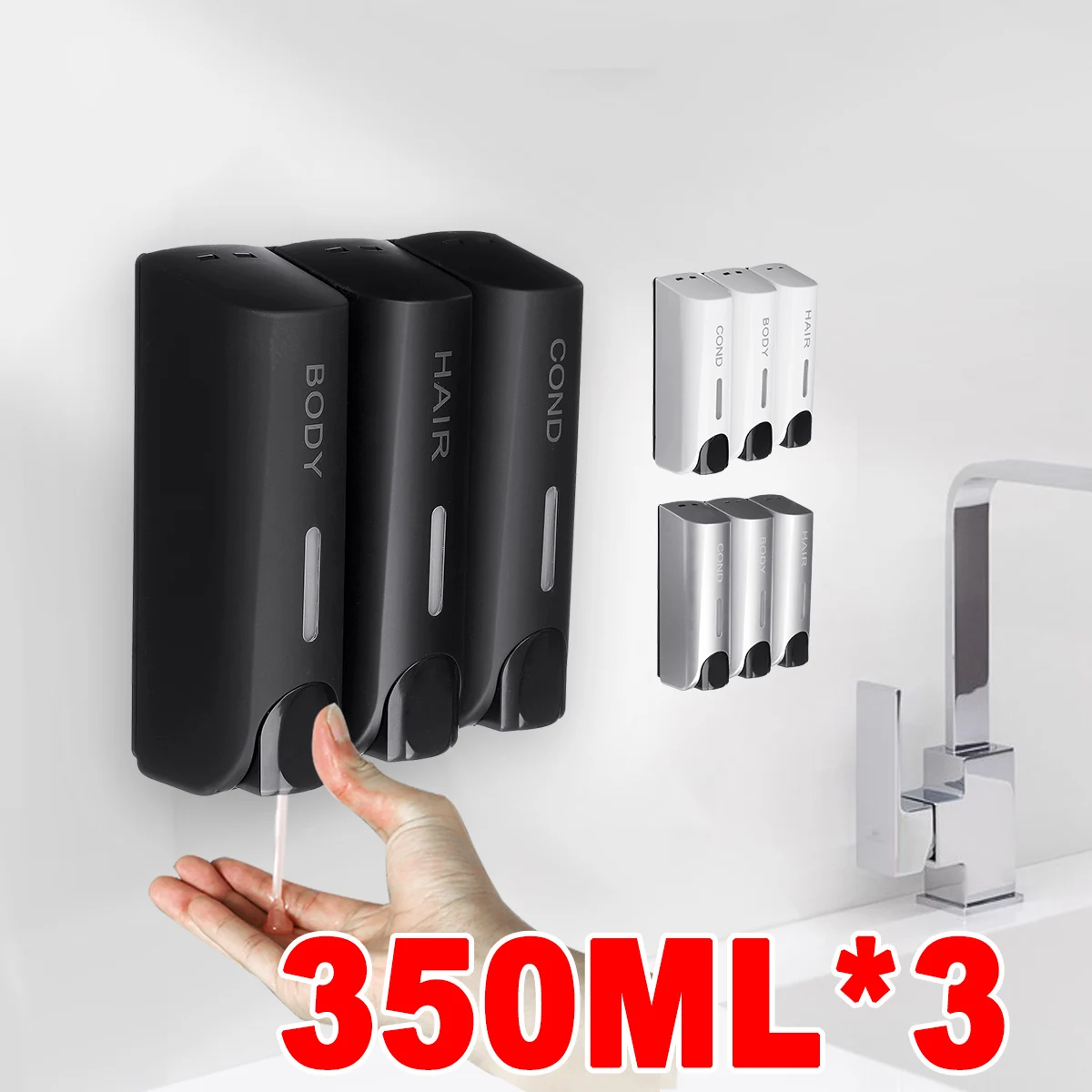 

Triple 350ml Soap Dispenser Wall-mount Shower Bath Shampoo Bottle Liquid Soap Container for Bathroom/Kitchen/Hotel
