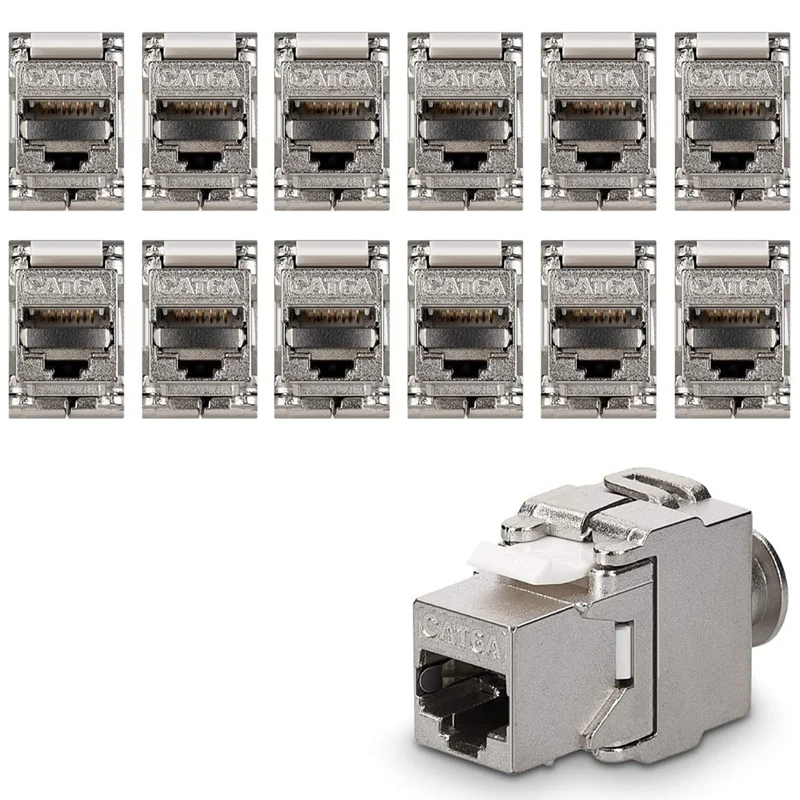 

Keystone Module Jacks - 12 Piece CAT6A Shielded Keystone Jack RJ45 Cat 6A Ethernet Module 10 Gbit with Metal Housing