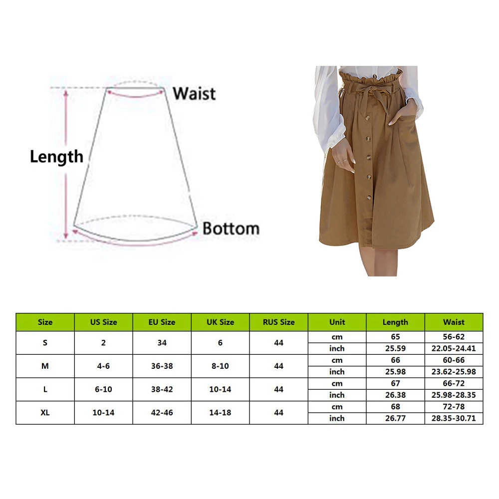 

Women Summer Skirt New Style Solid Color Large Size Pocket Single-breasted Skirt Sweet With Waist Belt Strap Bow Skirt Khaki