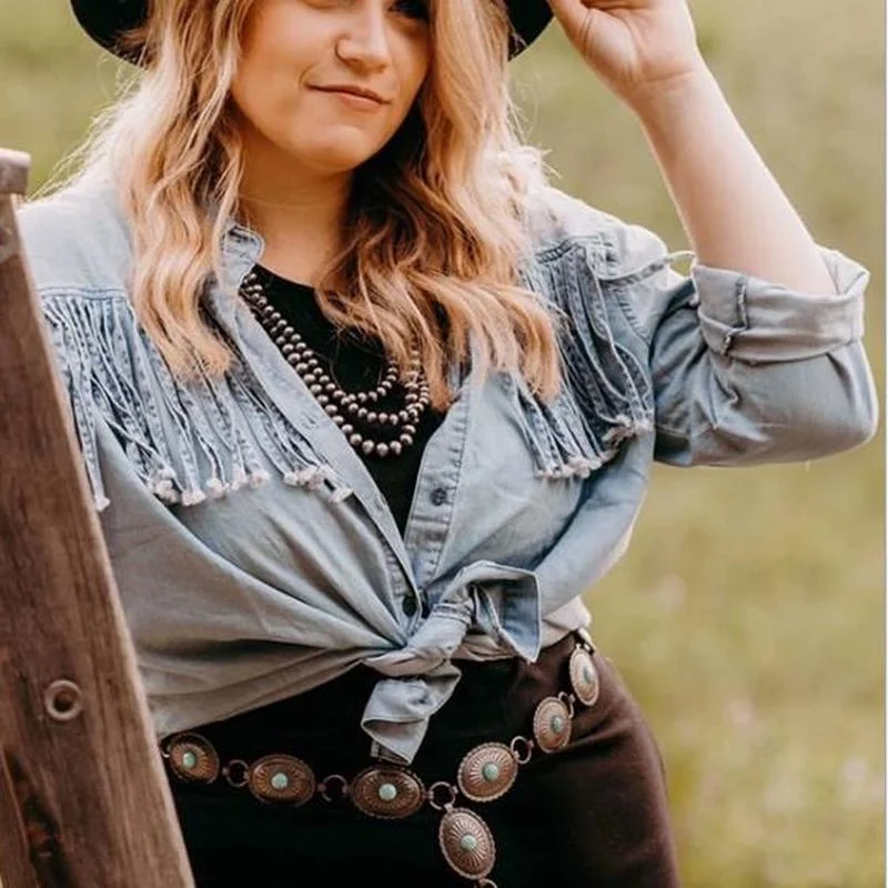 

Women Spring Single-Breasted Tassel Denim Jacket Casual Female Autumn Slim Long Sleeve Cardigan Tops Solid Shirt Tops 2021