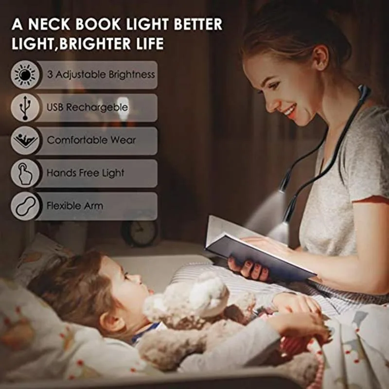 

LED Neck Reading Light Book Light Flexible Handsfree Led Neck Light Hug Reading Lamp Novelty Led Night Light Flashlight
