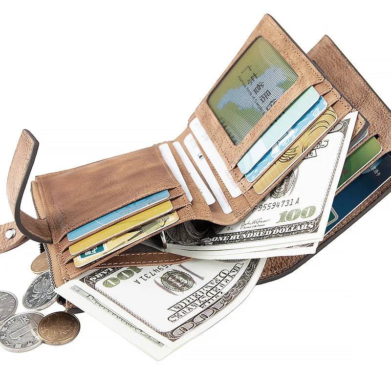 Короткий кошелек GROJITOO из растительного дубления мужской воловьей кожи высокого