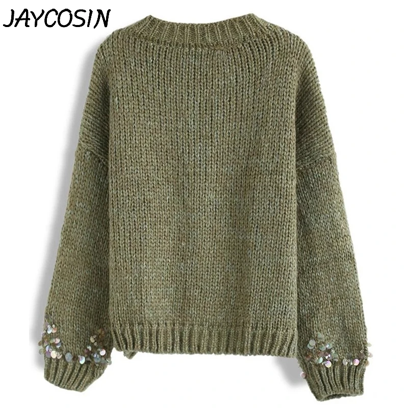 Женский свитер с круглым вырезом JAYCOSIN повседневный свободный Однотонный