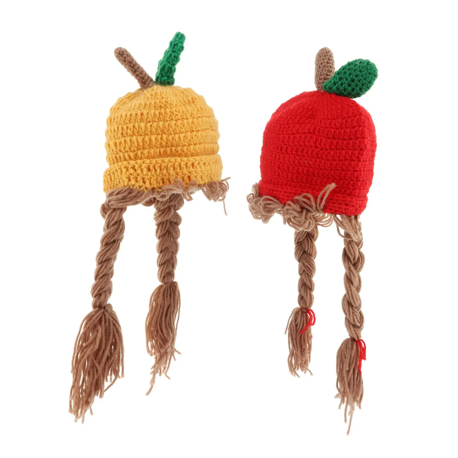 

48cm Kids Knitted Wig Hat Baby Girls Warm Beanie Ear Protection Birthday Gift Photo Props Party Favors