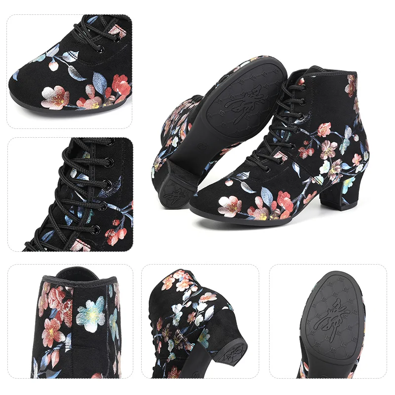 DKZSYIM printing Latin Dance Shoes Men Lace-UP Dance Shoes Suede Sole/Rubber Soles Perform Dance Shoes For Boys Heels 2.5/5CM