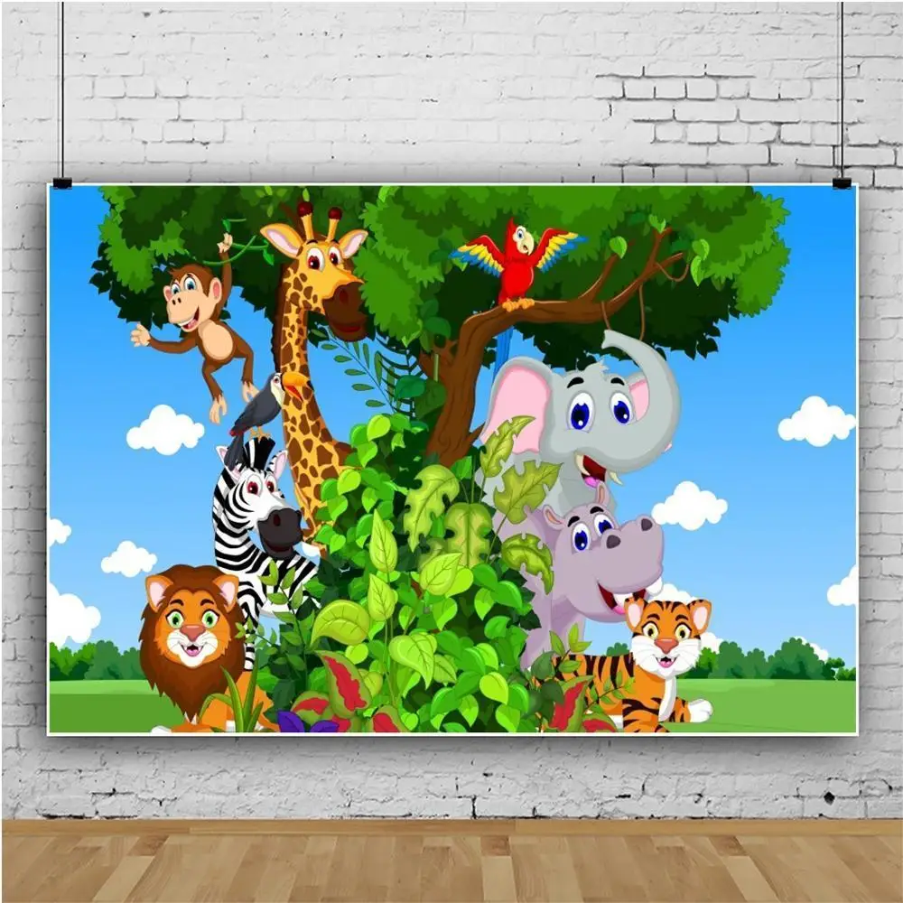 

Photo Backdrop Jungle Safari Birthday Party Personalized Poster Baby Shower Cartoon Baby Photo Background Photocall Photo Studio