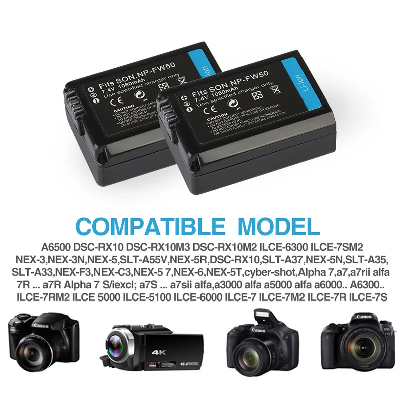 Зарядное устройство NP FW50 для Sony Alpha A6500 A6300 A6000 A5000 A3000 A7R 1080 мА/ч аккумуляторов с