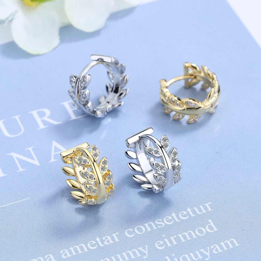 

YH-ZL 925 Sterling Silver Leaf Hoop Earrings Golden Female Fashion Elegant Charm Beautiful Exquisite Jewelry Oorbellen Couple