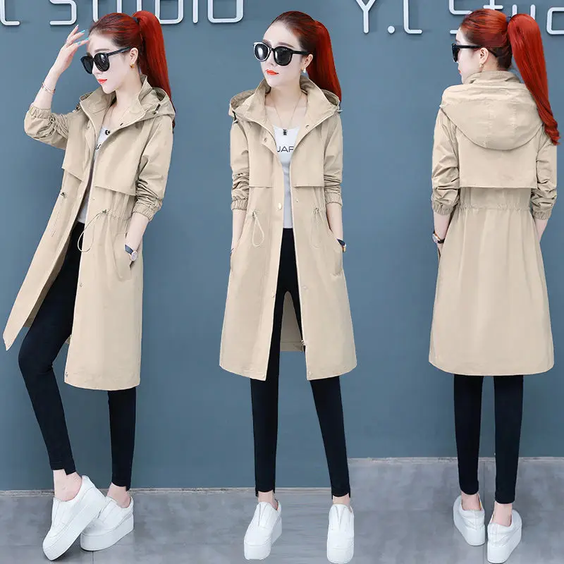 Женский свободный Тренч с капюшоном повседневное однотонное пальто в Корейском