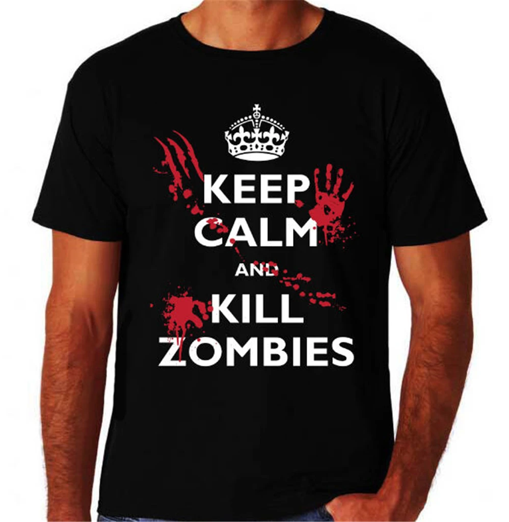 Keep Calm And Kill Zombies Spatter Undead Attack Новая мужская черная футболка Топы свободный размер