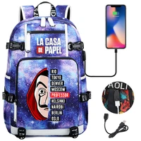 la casa de papel money heist house of paper backpack schoolbag large capacity laptop bag multifunction usb charging backpack