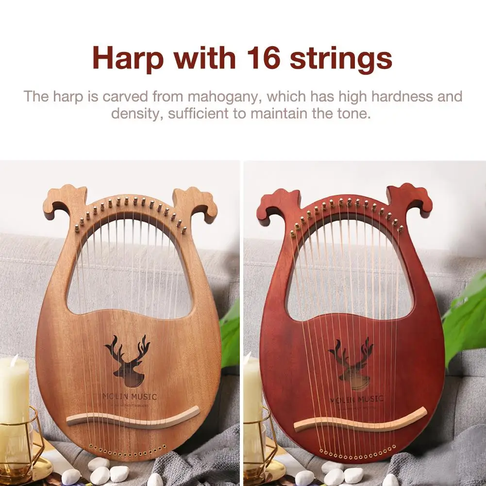 

16-note Lyre Harp Set Hard Mahogany Hard Portable With Tuning Wrench Black Storage Bag Harp Set For Professionals Perfect Gift
