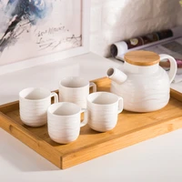 japanese ceramic white creative wavy tea set set flower tea kung fu tea kettle teacup 1 pot 4 cups