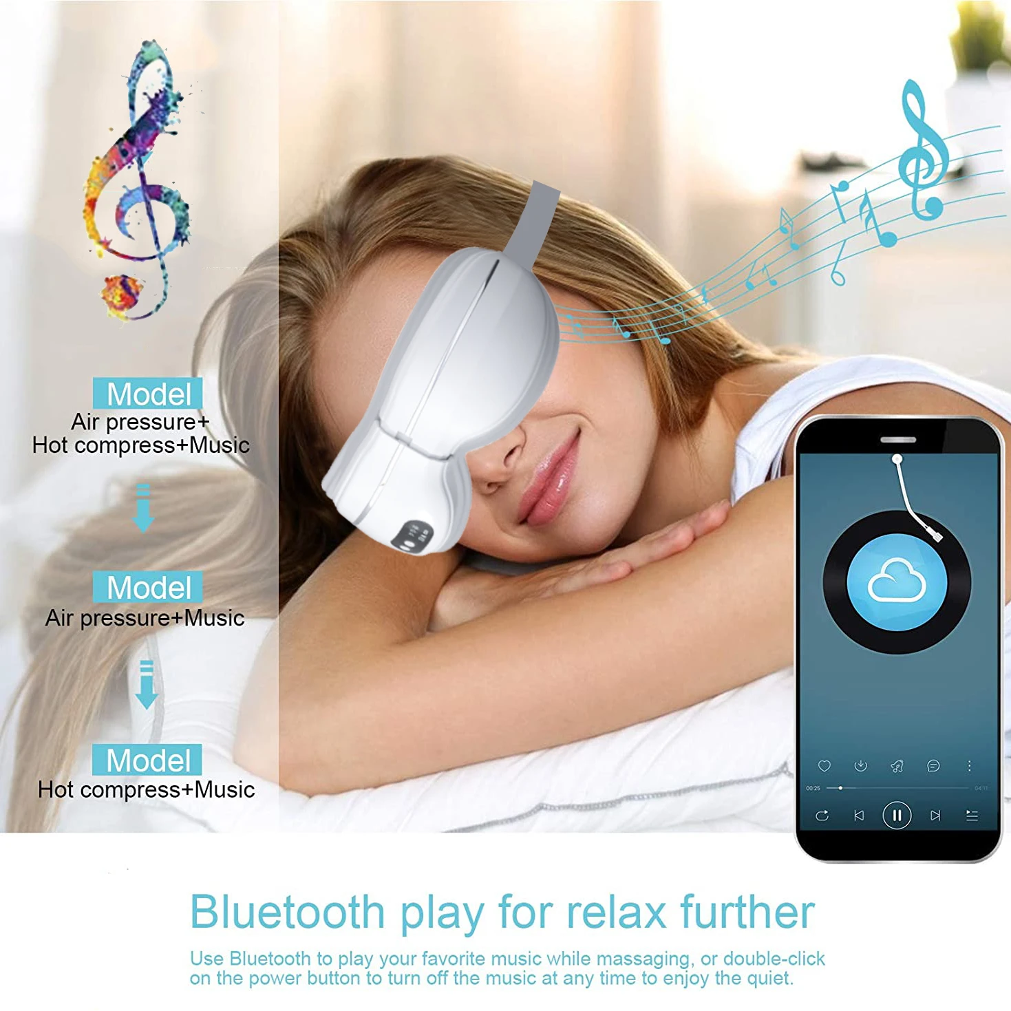 

Вибрационный массажер для глаз, умная подушка безопасности, инструмент для ухода за глазами, нагрев, Bluetooth, музыка, снимает усталость и темны...