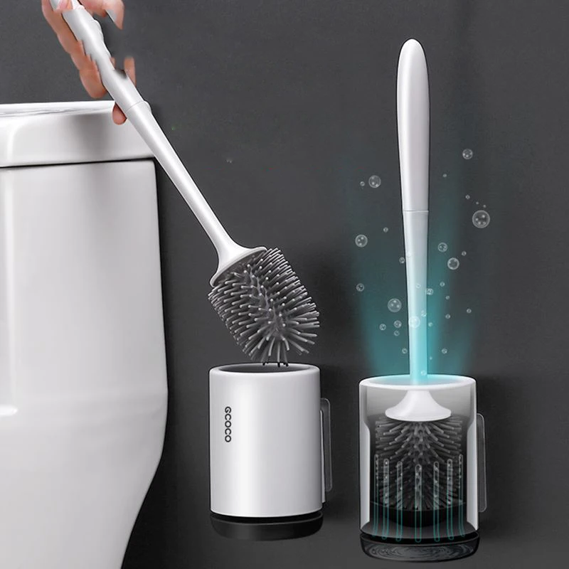 

Silicone Toilet Brush Soft Bristle Wall-mounted Bathroom Toilet Brush Holder Set Clean Tool Durable ThermoPlastic Rubber